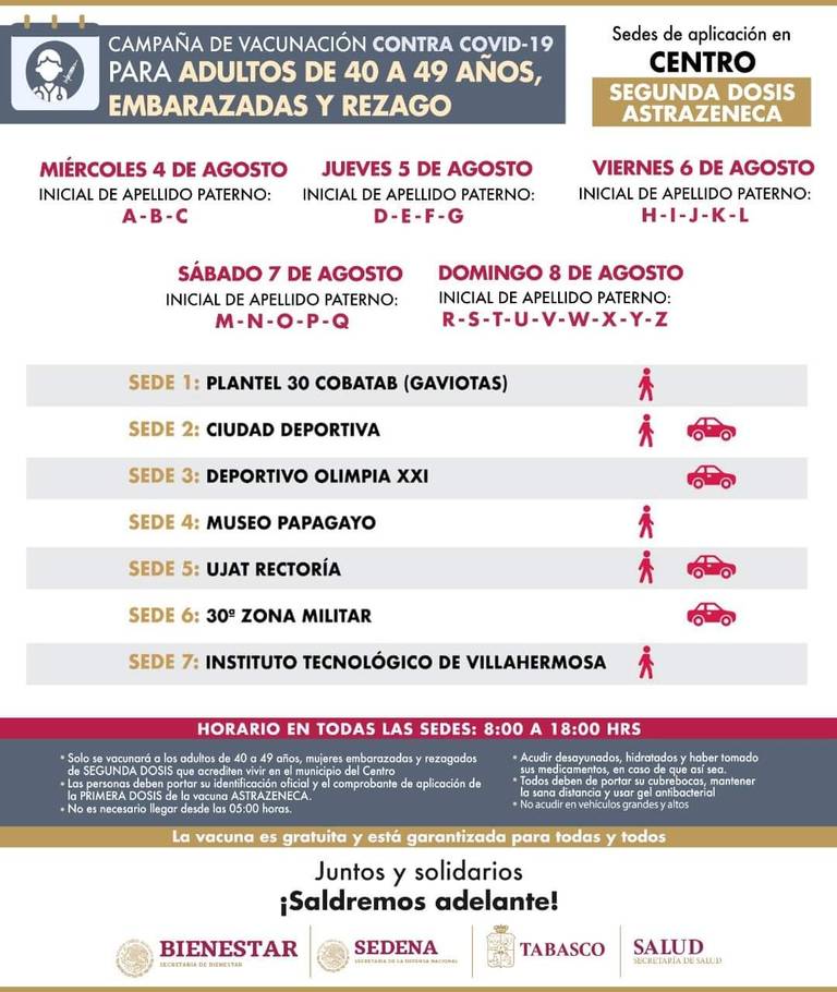 Va segunda dosis para los de 40 a 49 años en Centro; aquí las fechas - El  Heraldo de Tabasco | Noticias Locales, Policiacas, sobre México, Tabasco y  el Mundo