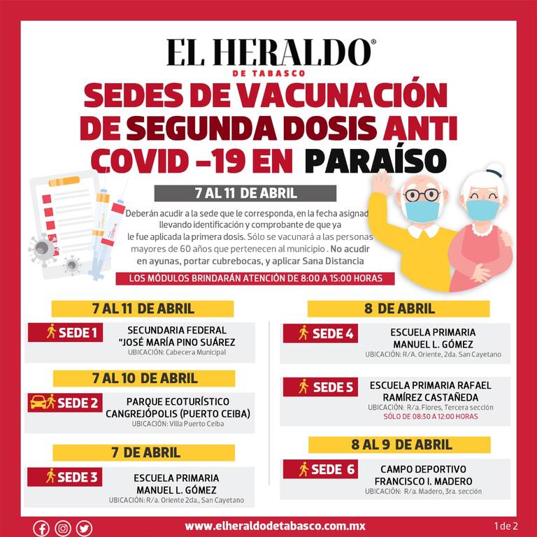 Prepárate! Anuncian 2da dosis de vacuna Covid-19 a adultos mayores de  Paraíso y Teapa - El Heraldo de Tabasco | Noticias Locales, Policiacas,  sobre México, Tabasco y el Mundo